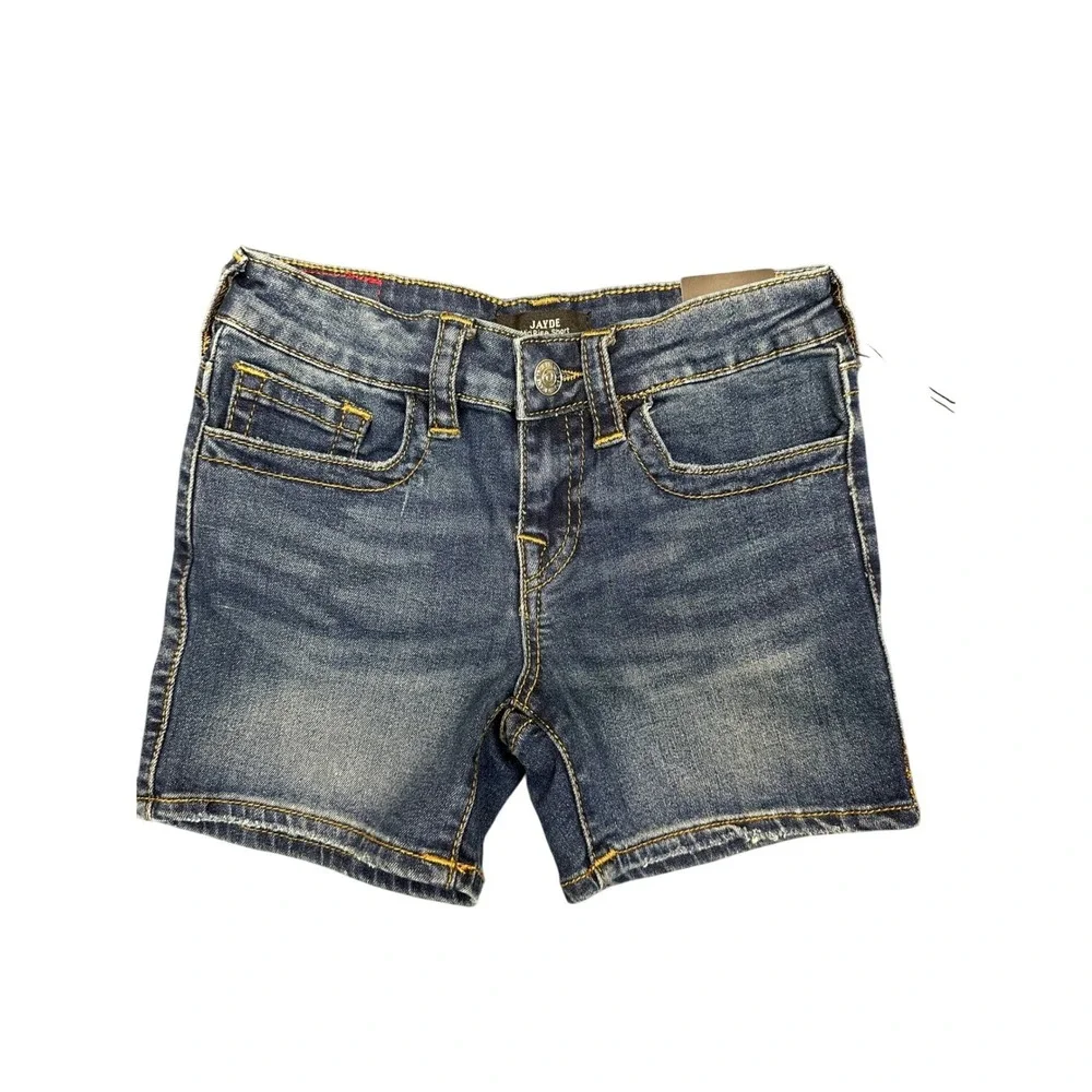 True Religion‎ Jayde Mid Rise Denim Shorts Dark Raindrops Wash Butterfly Size 7